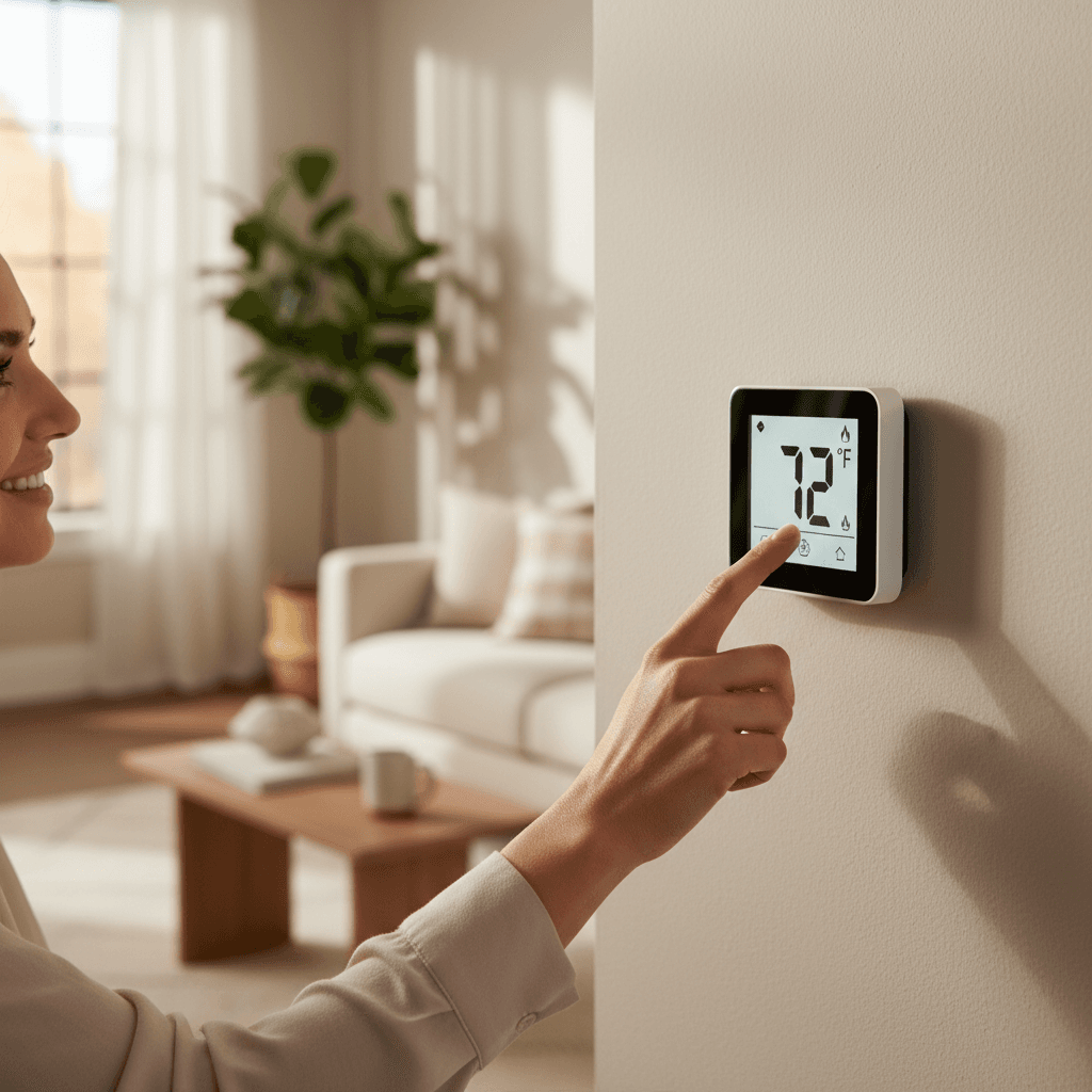 Homeowner adjusting thermostat for comfort